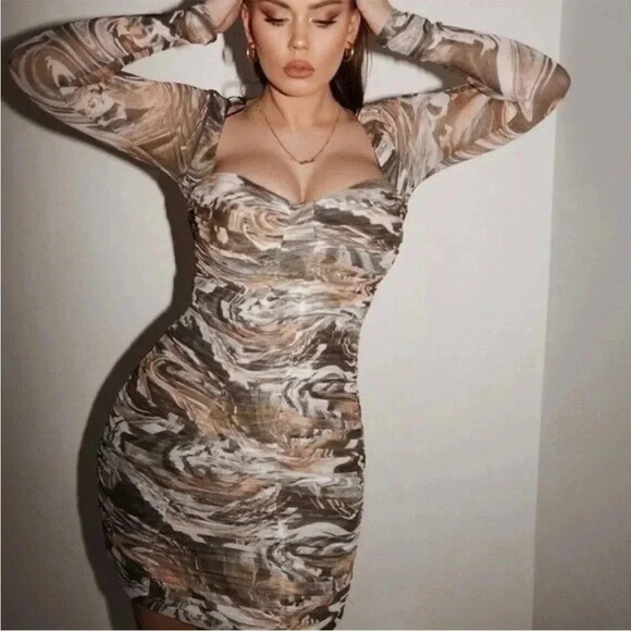 Zara Ruched mesh bodycon mini dress - Picture 3 of 11